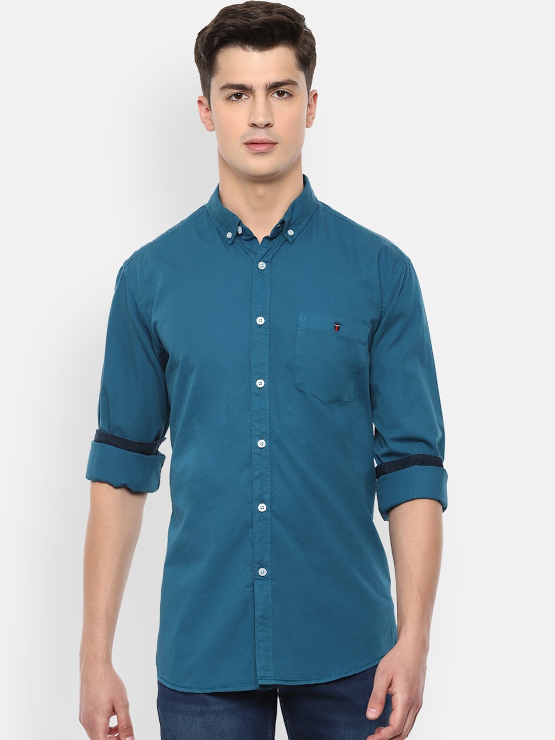 Louis Philippe Jeans Men Blue Slim Fit Solid Casual Shirt