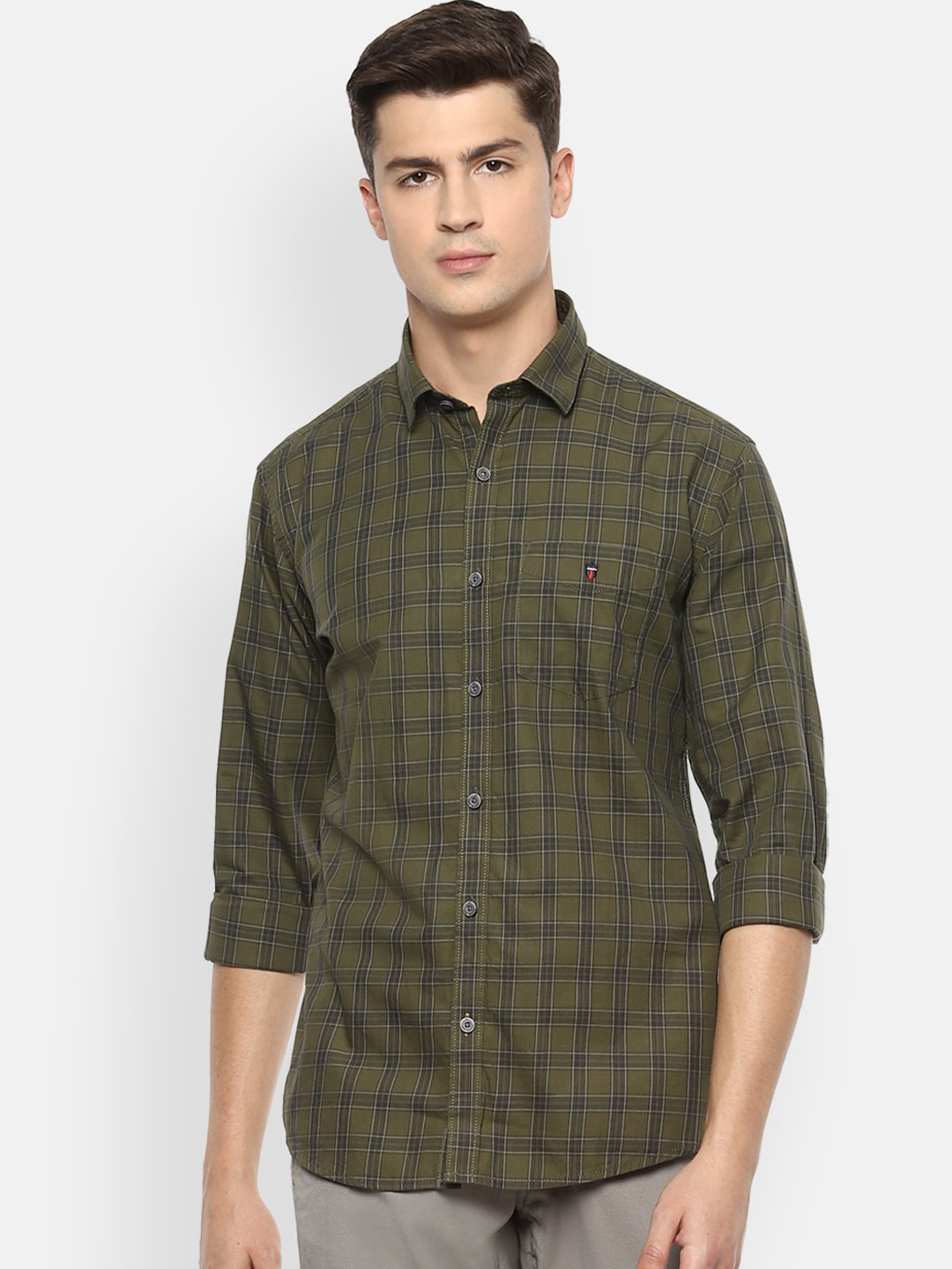 

Louis Philippe Sport Men Olive Green & White Slim Fit Checked Casual Shirt