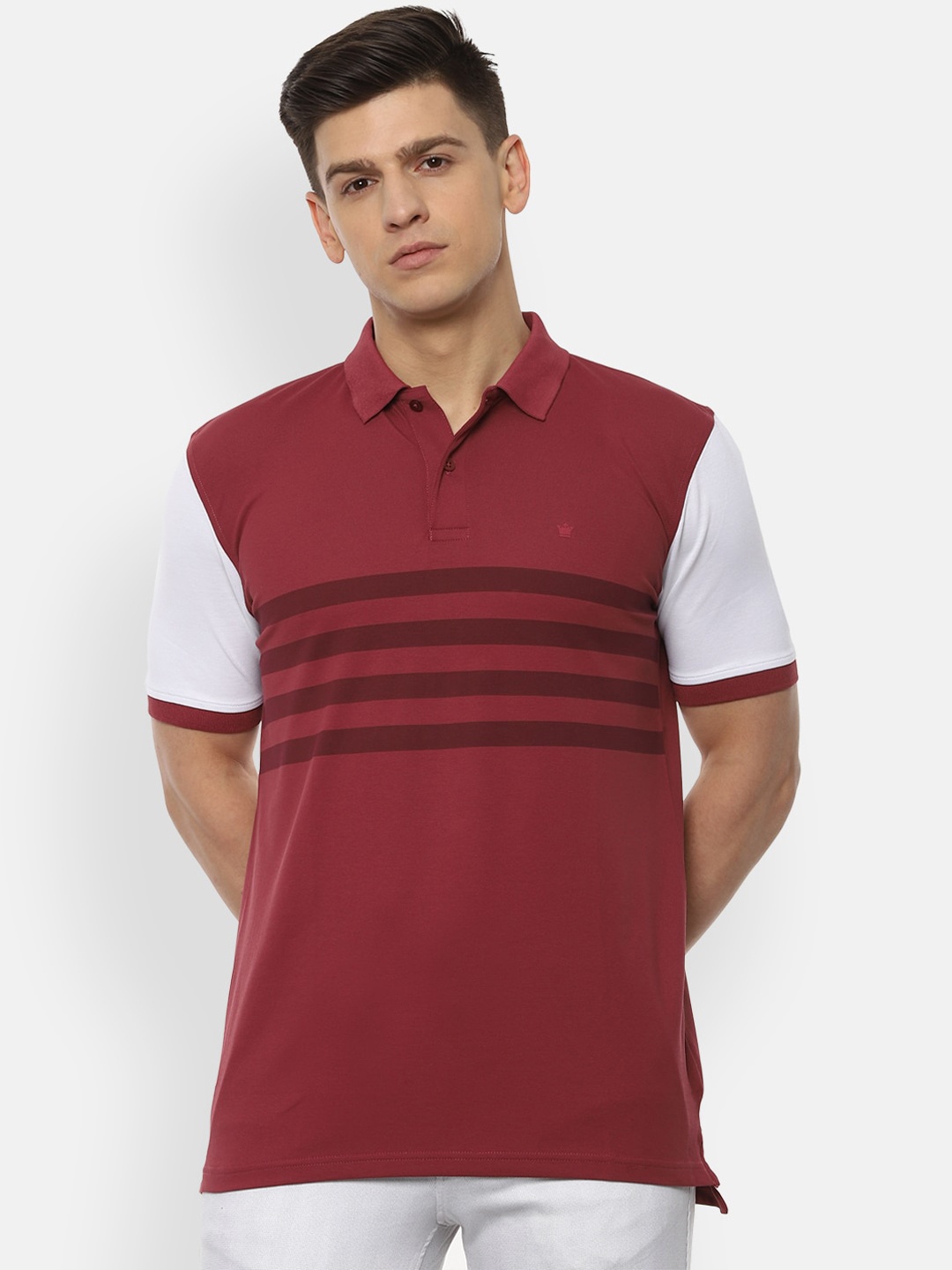 

Louis Philippe Men Red Colourblocked Polo Collar T-shirt