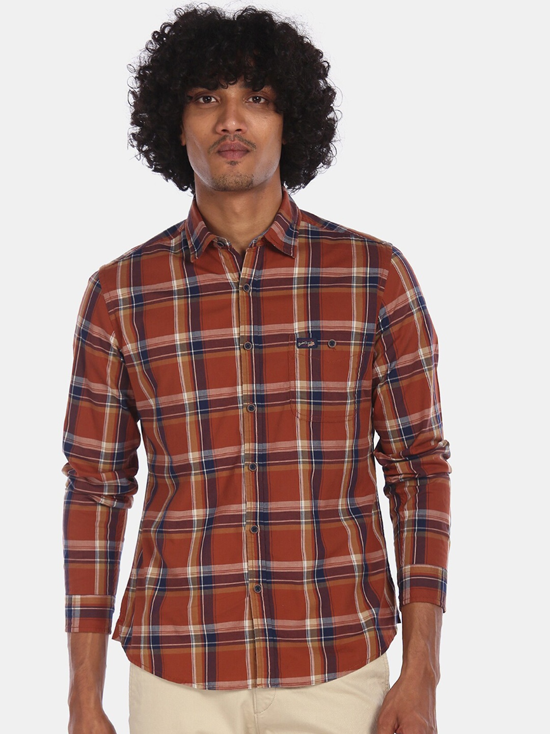 

U.S. Polo Assn. Denim Co. Men Rust & Blue Regular Fit Checked Cotton Casual Shirt