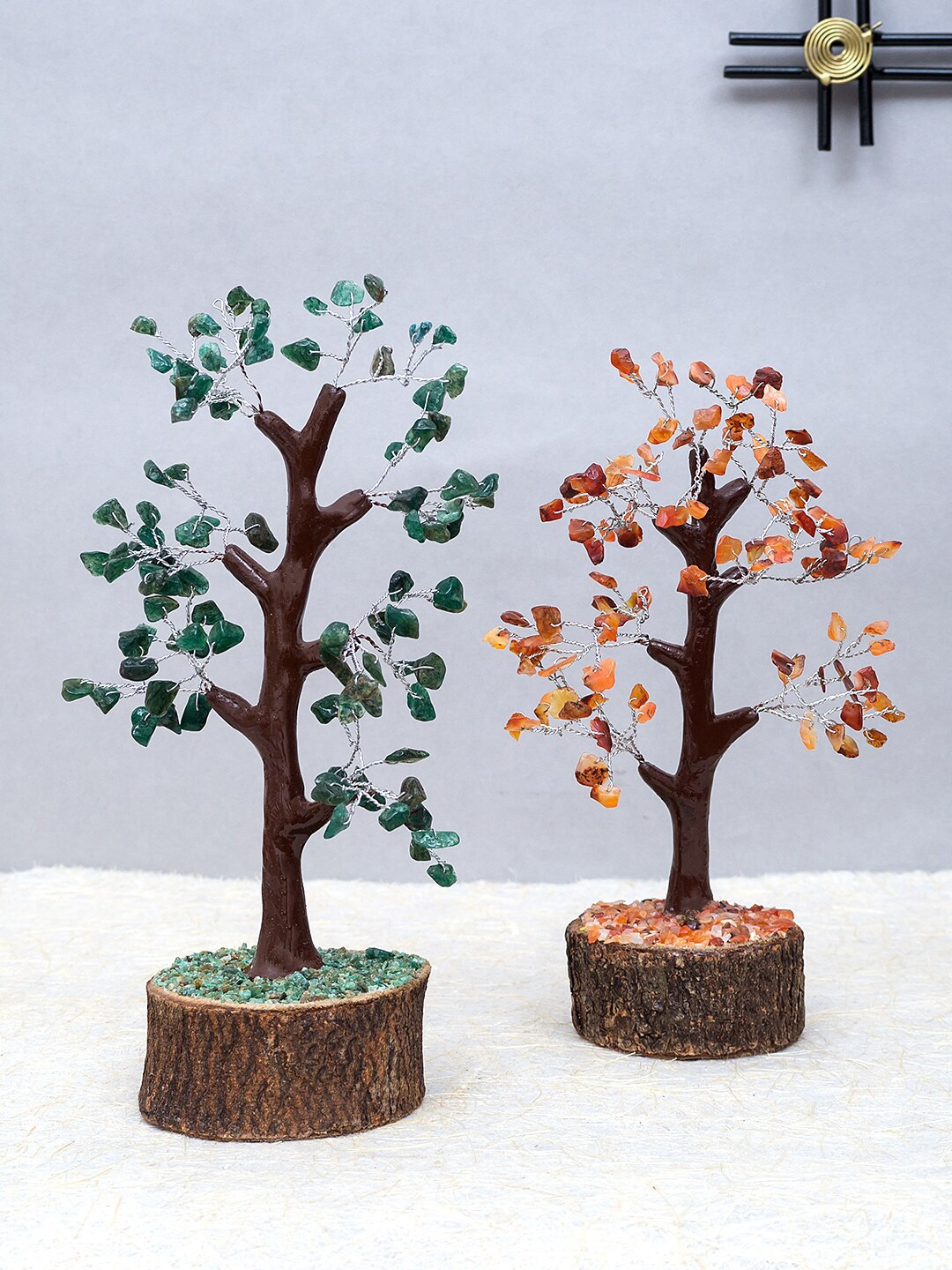 

Golden Peacock Set Of 2 Crystal Stone Handcrafted Wishing Tree Showpiece, Green