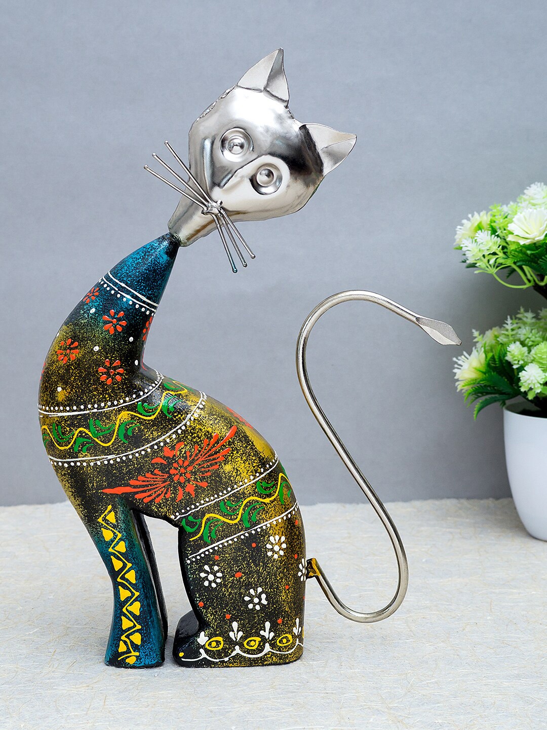 

Golden Peacock Silver-Toned & Black Handcrafted Cat Shaped Showpiece