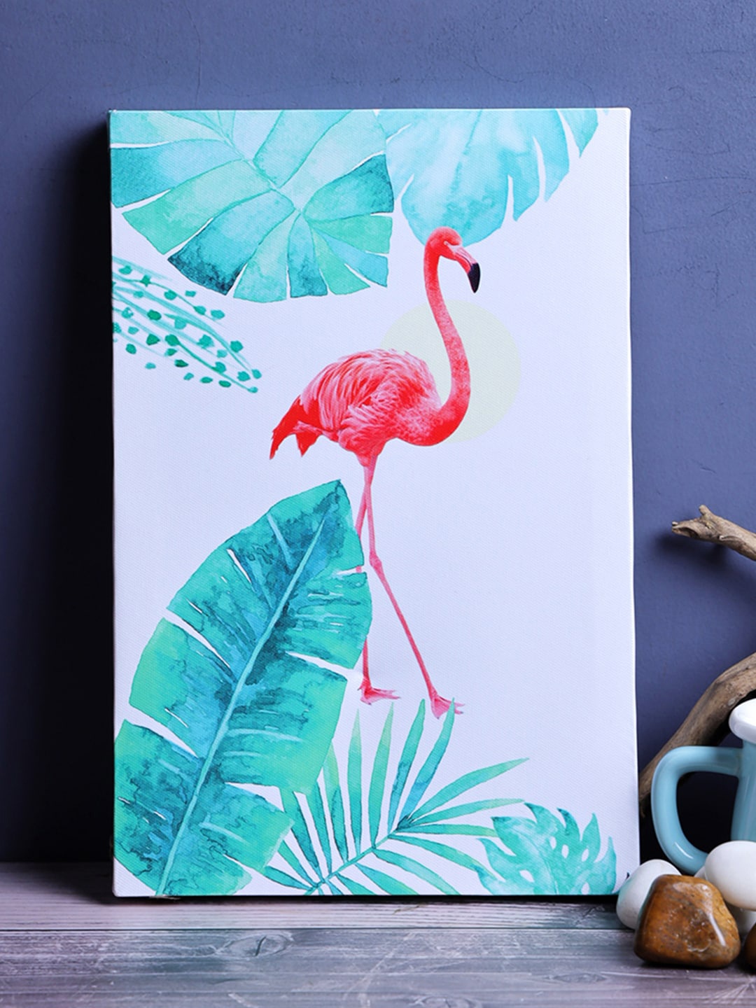 

A Vintage Affair- Home Decor White & Green Tropical Flamingo Borderless Wall Art