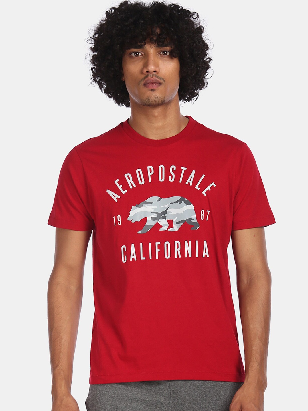

Aeropostale Men Red Printed Round Neck Pure Cotton T-shirt