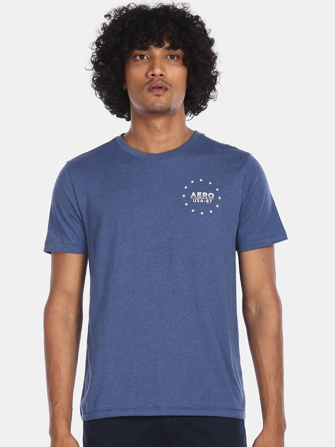 

Aeropostale Men Blue Printed Round Neck T-shirt