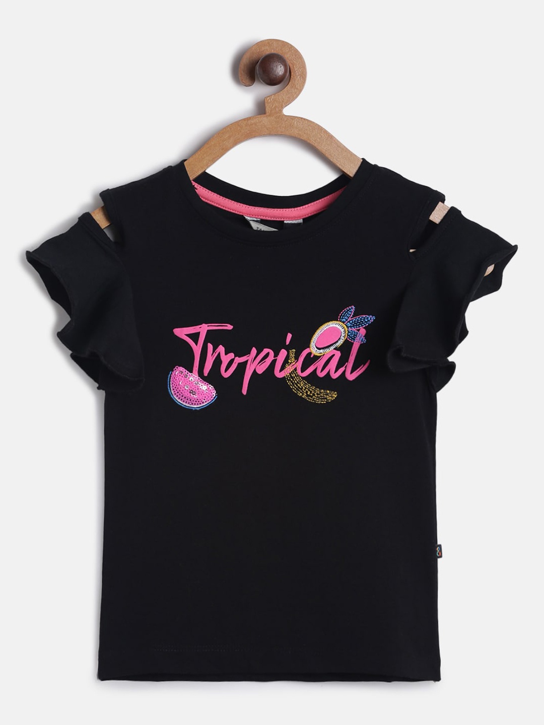 

TALES & STORIES Girls Black Printed Round Neck T-shirt
