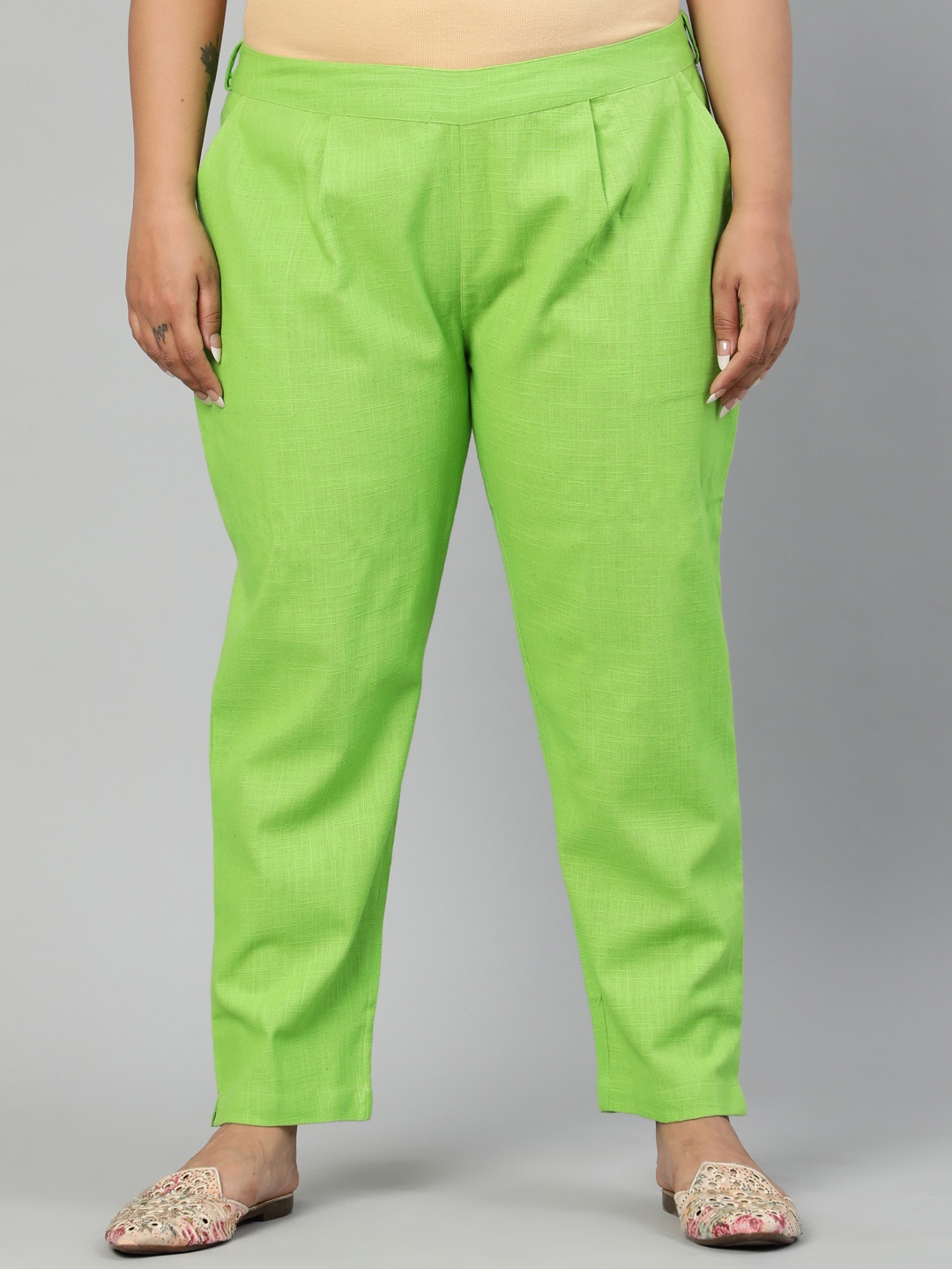 

Jaipur Kurti Women Green Regular Fit Solid Regular Trousers