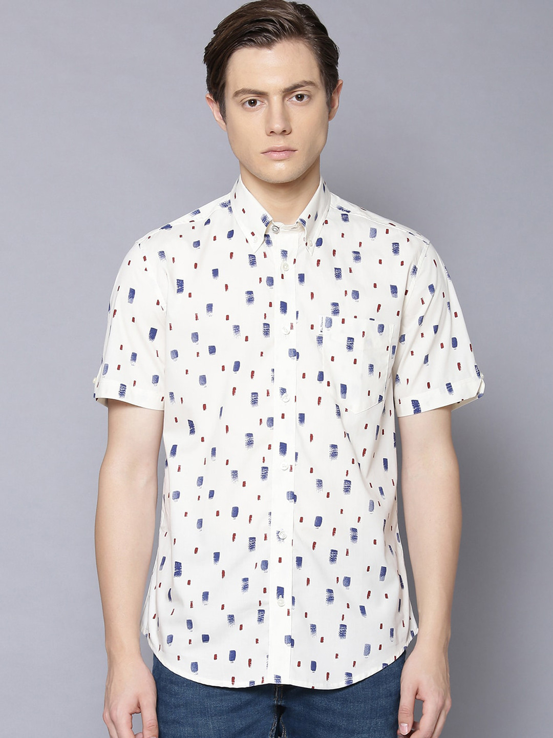 

BEN SHERMAN Men Off-White Regular Fit Printed Casual Shirt