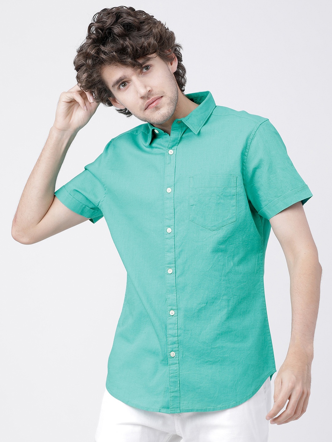 

HIGHLANDER Men Green Slim Fit Solid Casual Shirt