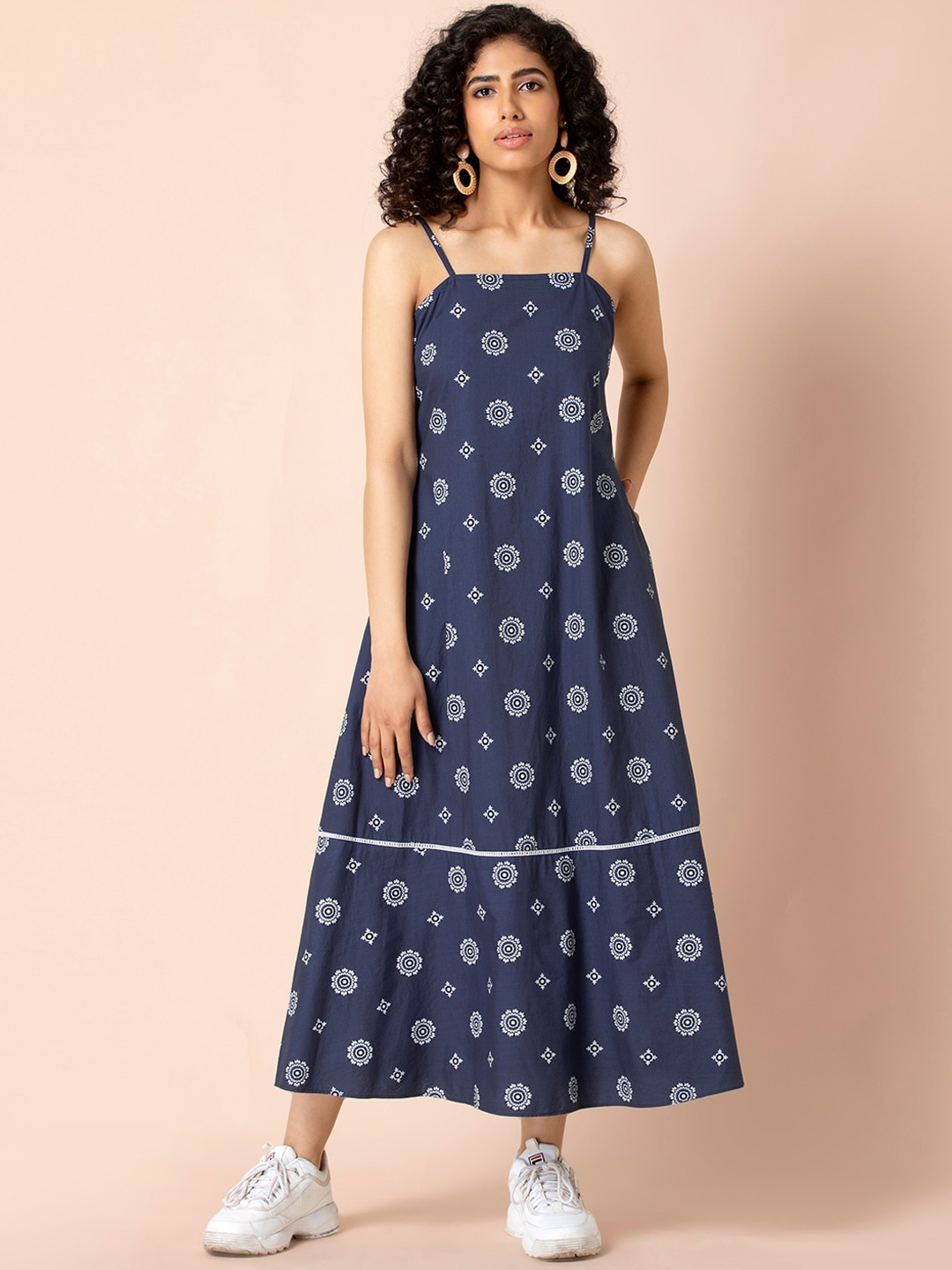 

Earthen BY INDYA Navy Floral Lacy Strappy Maxi Dress, Blue