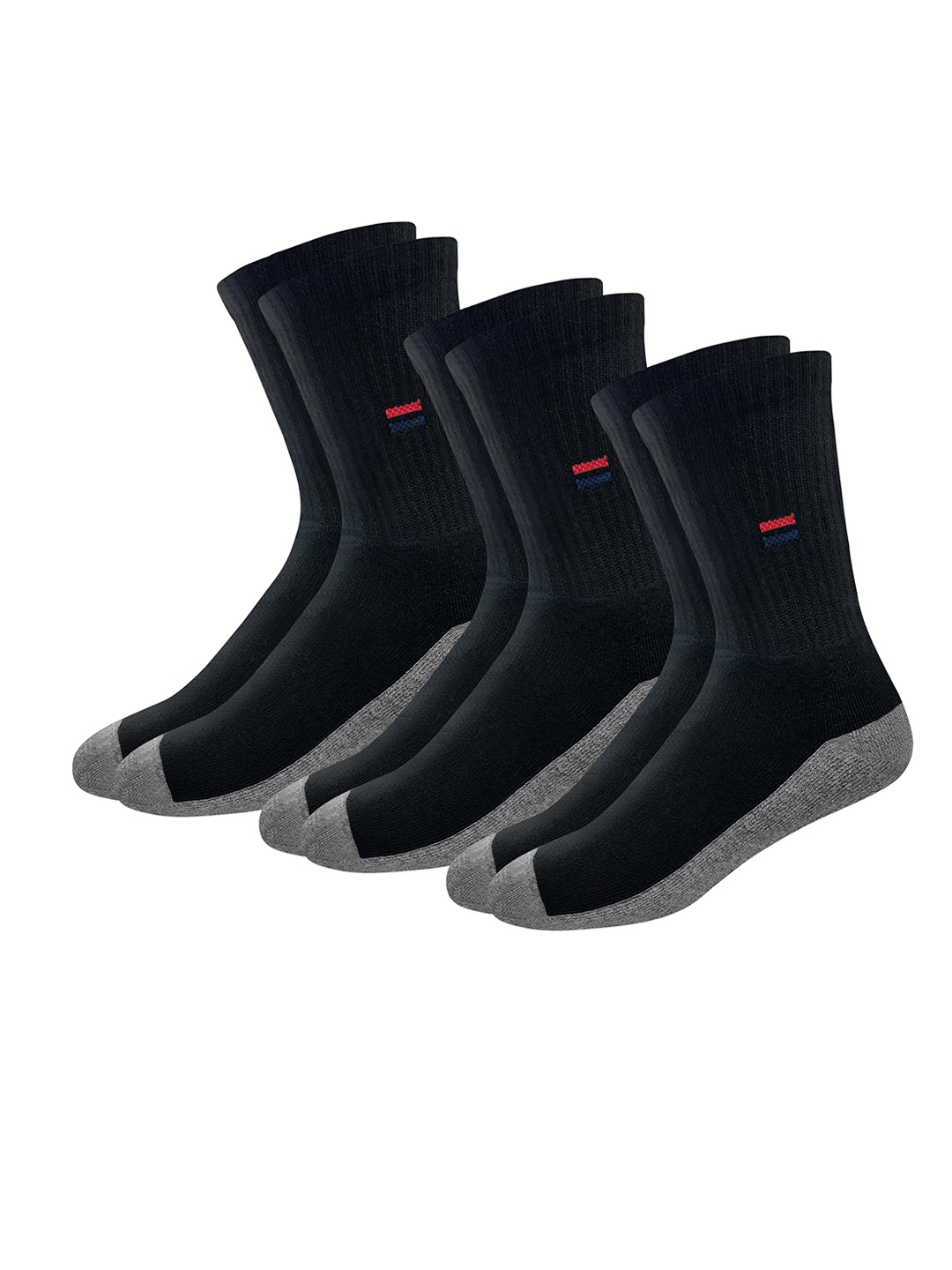 

NAVYSPORT Men Pack Of 3 Black & Grey Colourblocked Calf-Length Socks