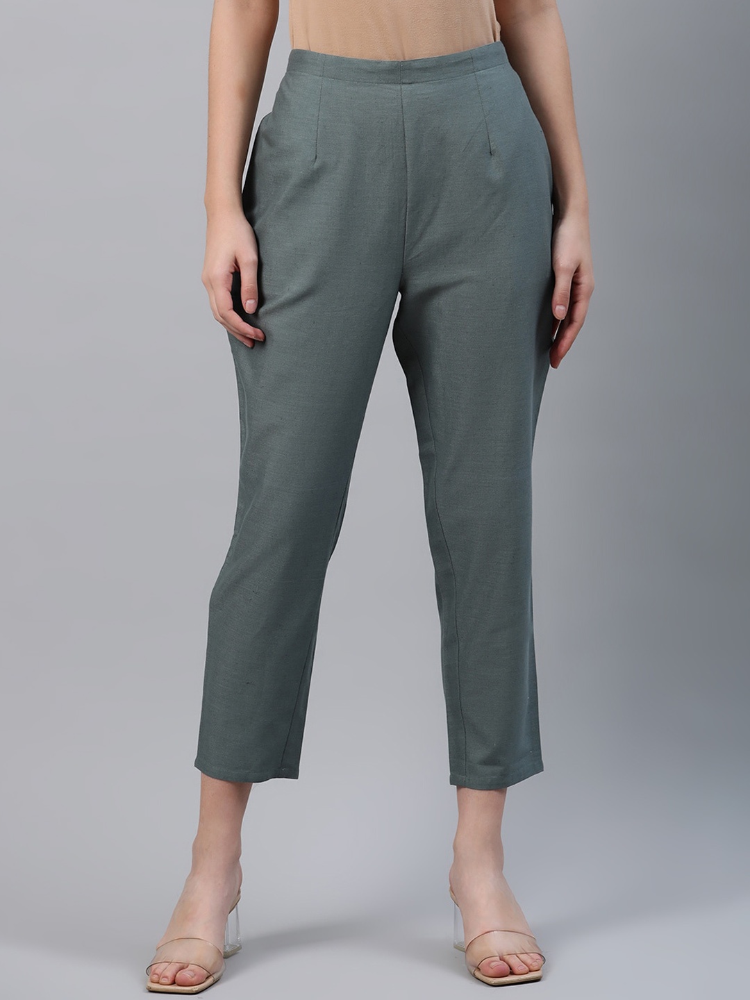 

Libas Women Green Solid Cotton Trousers