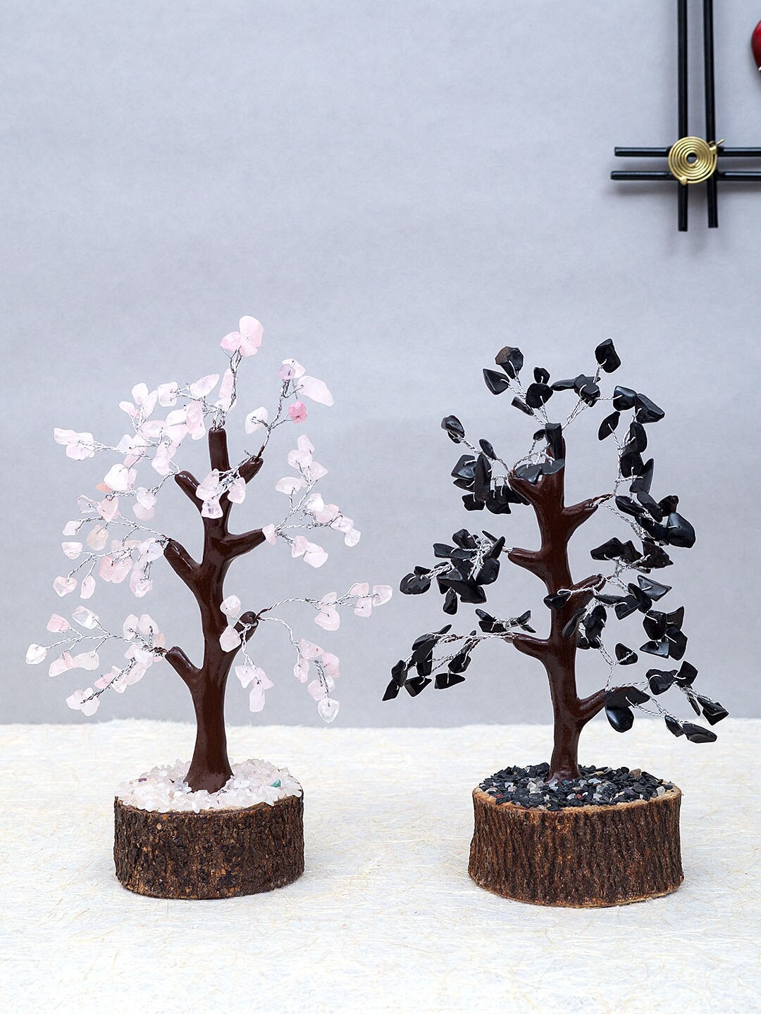 

Golden Peacock Set Of 2 Crystal Stone Handcrafted Wishing Tree Showpieces, Brown