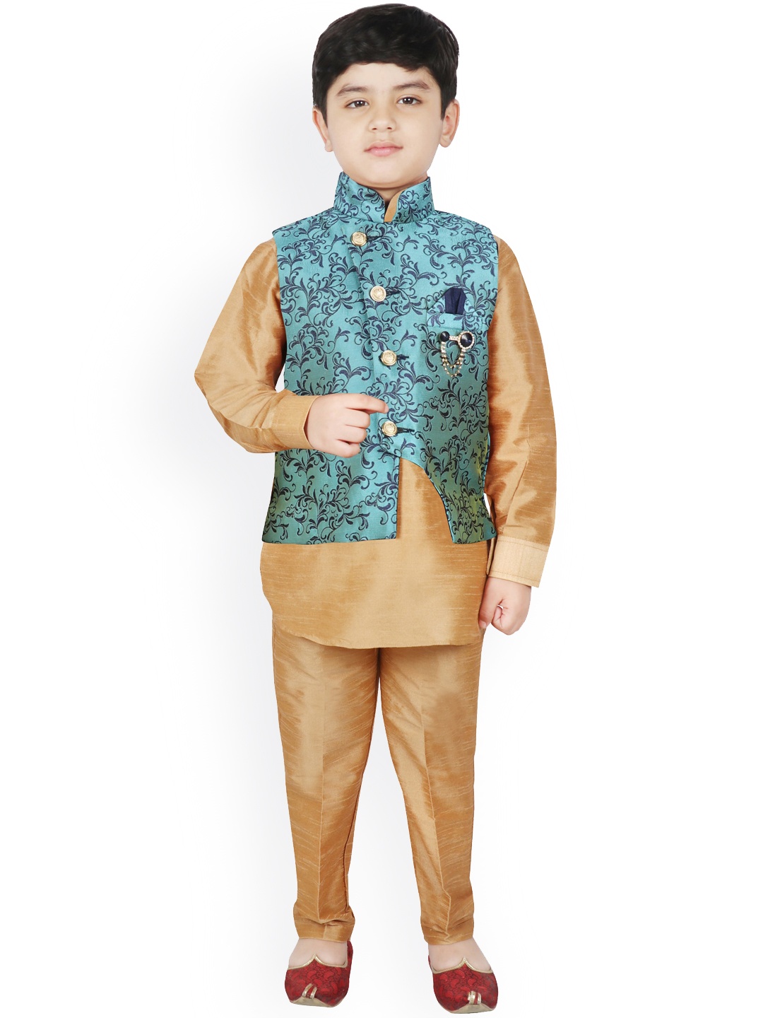 

SG YUVRAJ Boys Gold-Toned & Blue Solid Kurta with Pyjamas