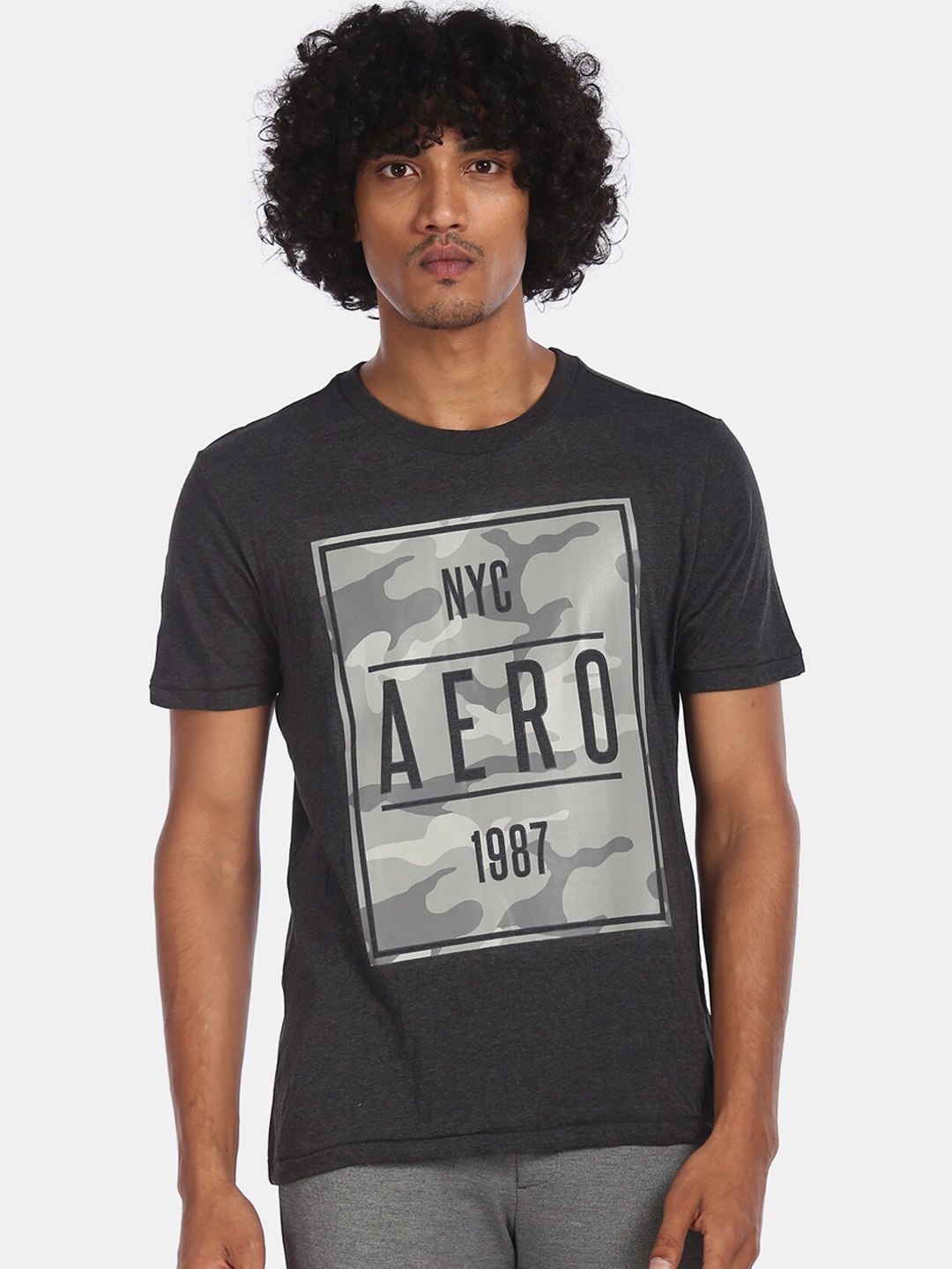 

Aeropostale Men Charcoal Grey Printed Round Neck T-shirt