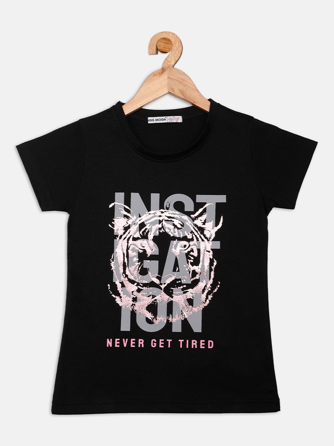 

Nins Moda Girls Black & Grey Printed Regular Top