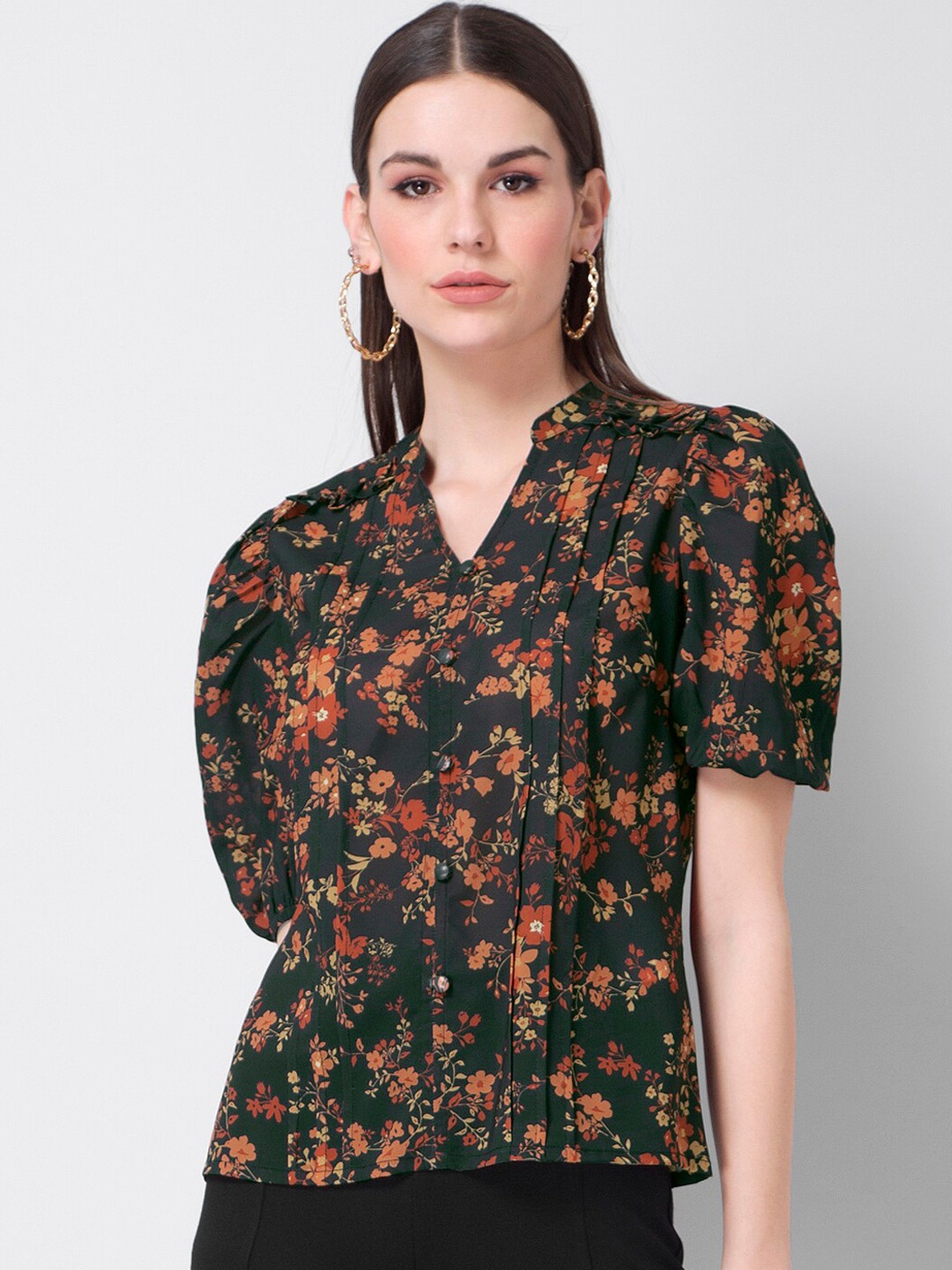 

FabAlley Multicoloured Floral Printed Puff Sleeves Georgette Top, Multi