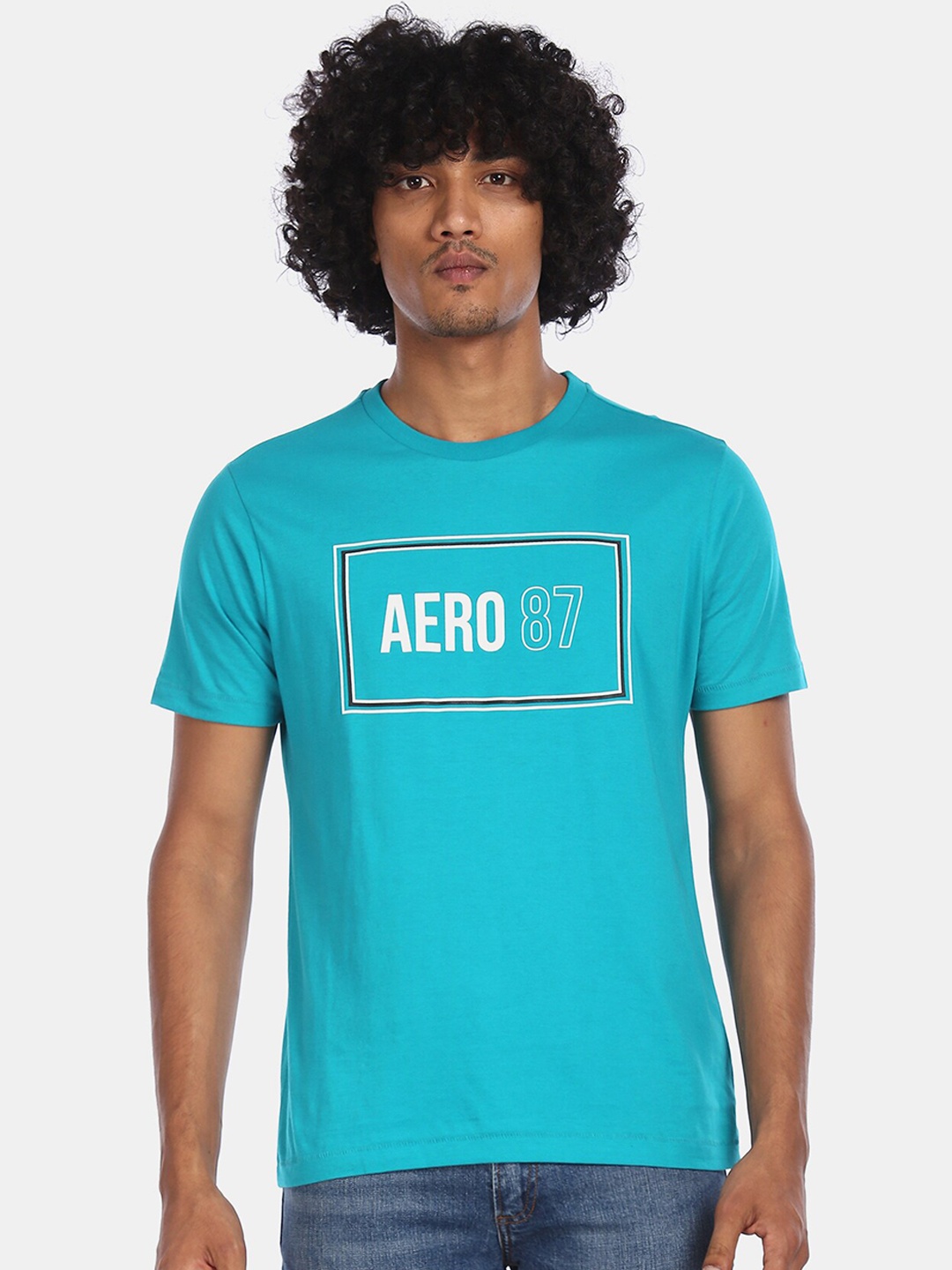 

Aeropostale Men Blue Solid Round Neck Pure Cotton T-shirt
