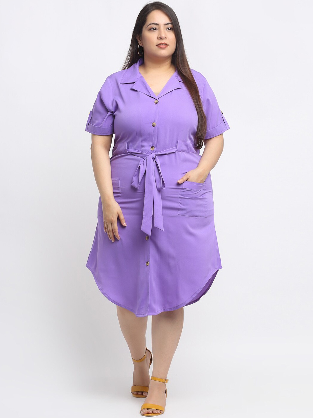 

Flambeur Purple Crepe Shirt Dress
