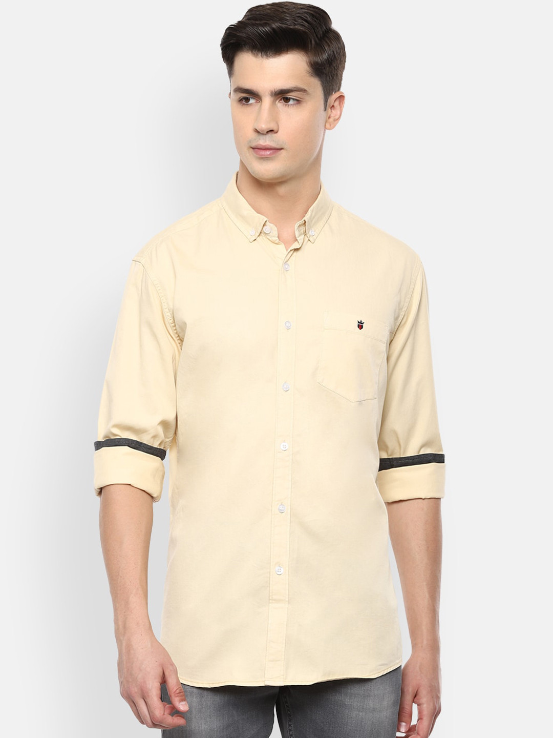 

Louis Philippe Jeans Men Yellow Slim Fit Solid Cotton Casual Shirt