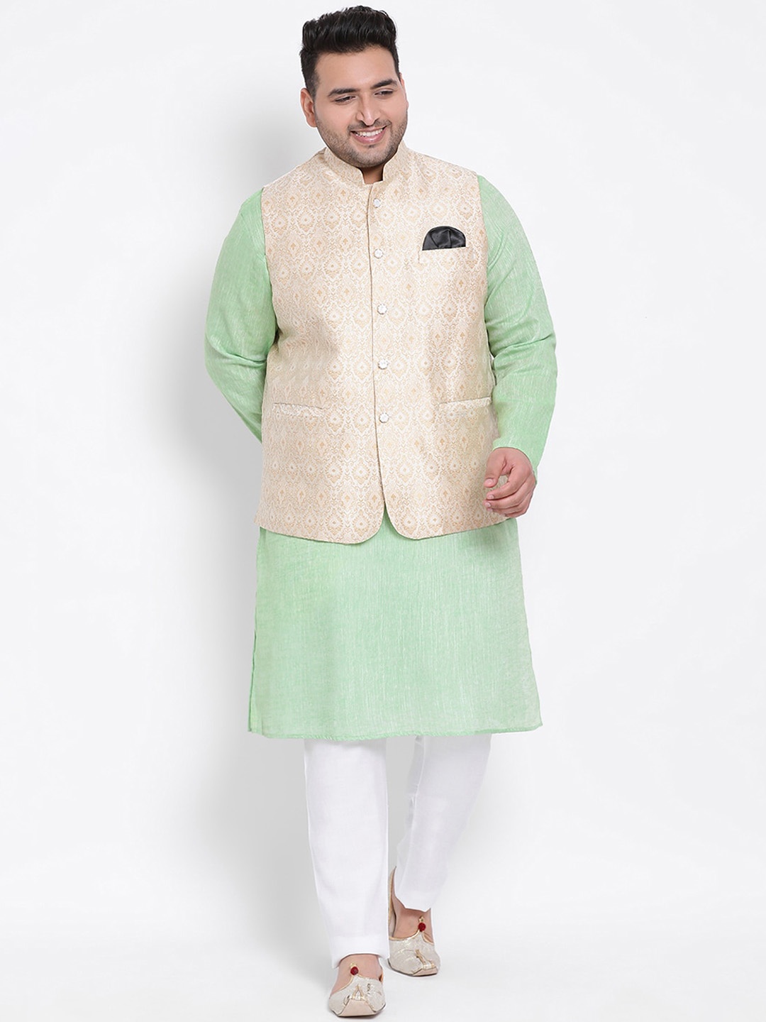 

Hangup Men Multicoloured Solid Kurta with Pyjamas & Nehru Jacket, Multi
