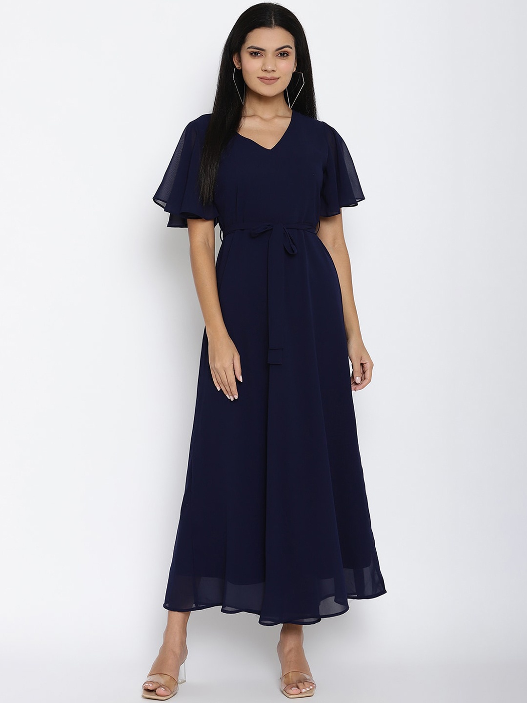 

THREAD MUSTER Women Navy Blue Solid Maxi Dress
