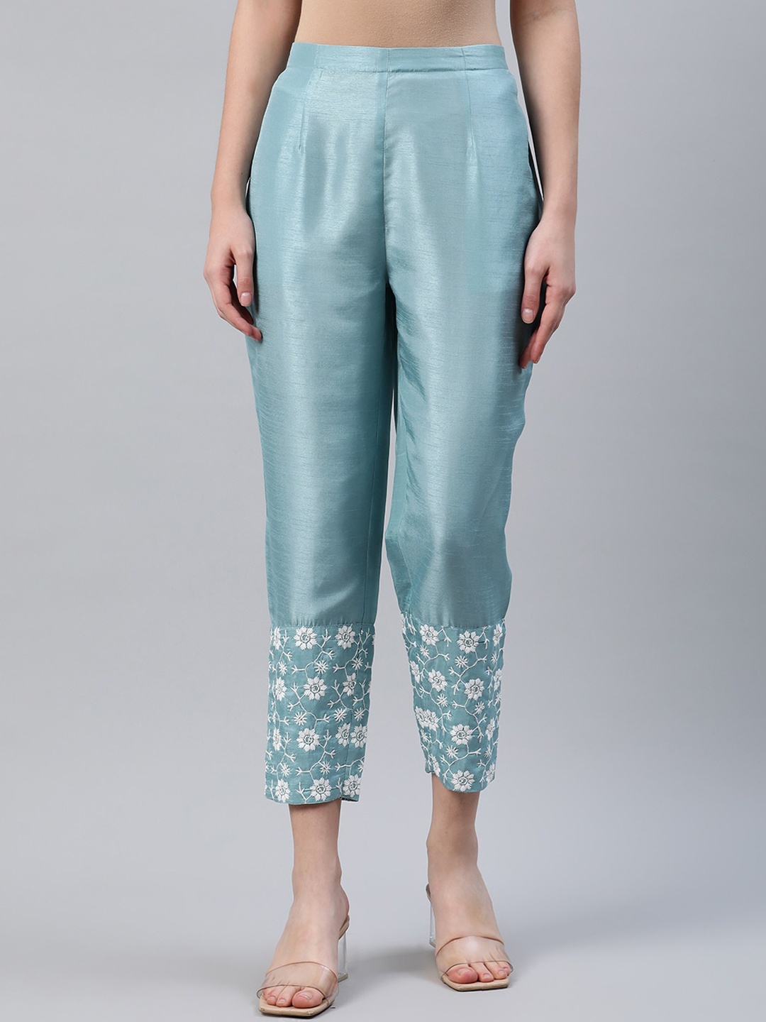 

Libas Women Blue Floral Embroidered Ethnic Cigarette Trousers