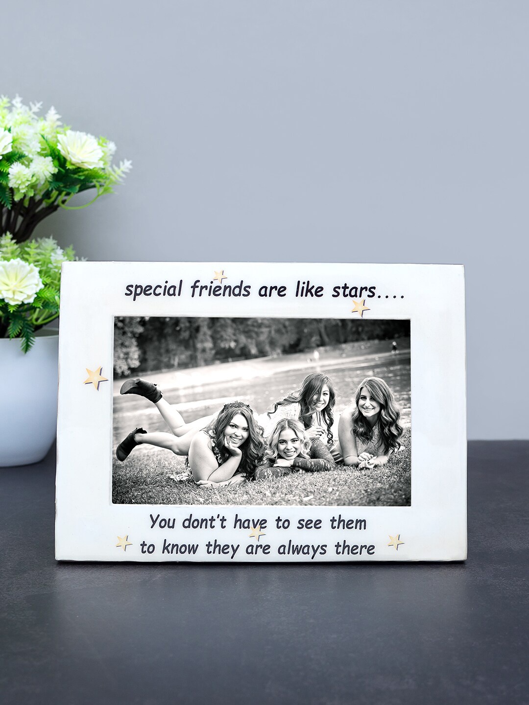 

Golden Peacock White Quotes Printed Wooden Table-Top Photo Frame