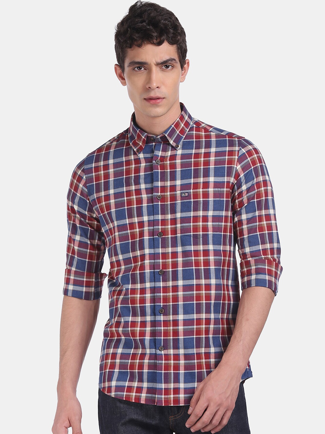 

Arrow Sport Men Blue & Red Regular Fit Checked Casual Shirt