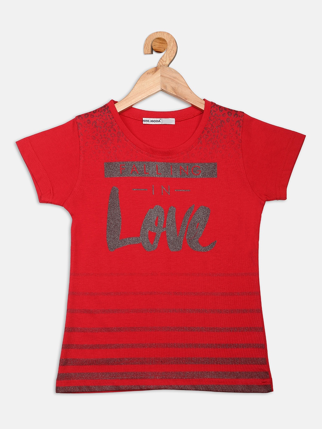 

Nins Moda Girls Red & Grey Printed Regular Top