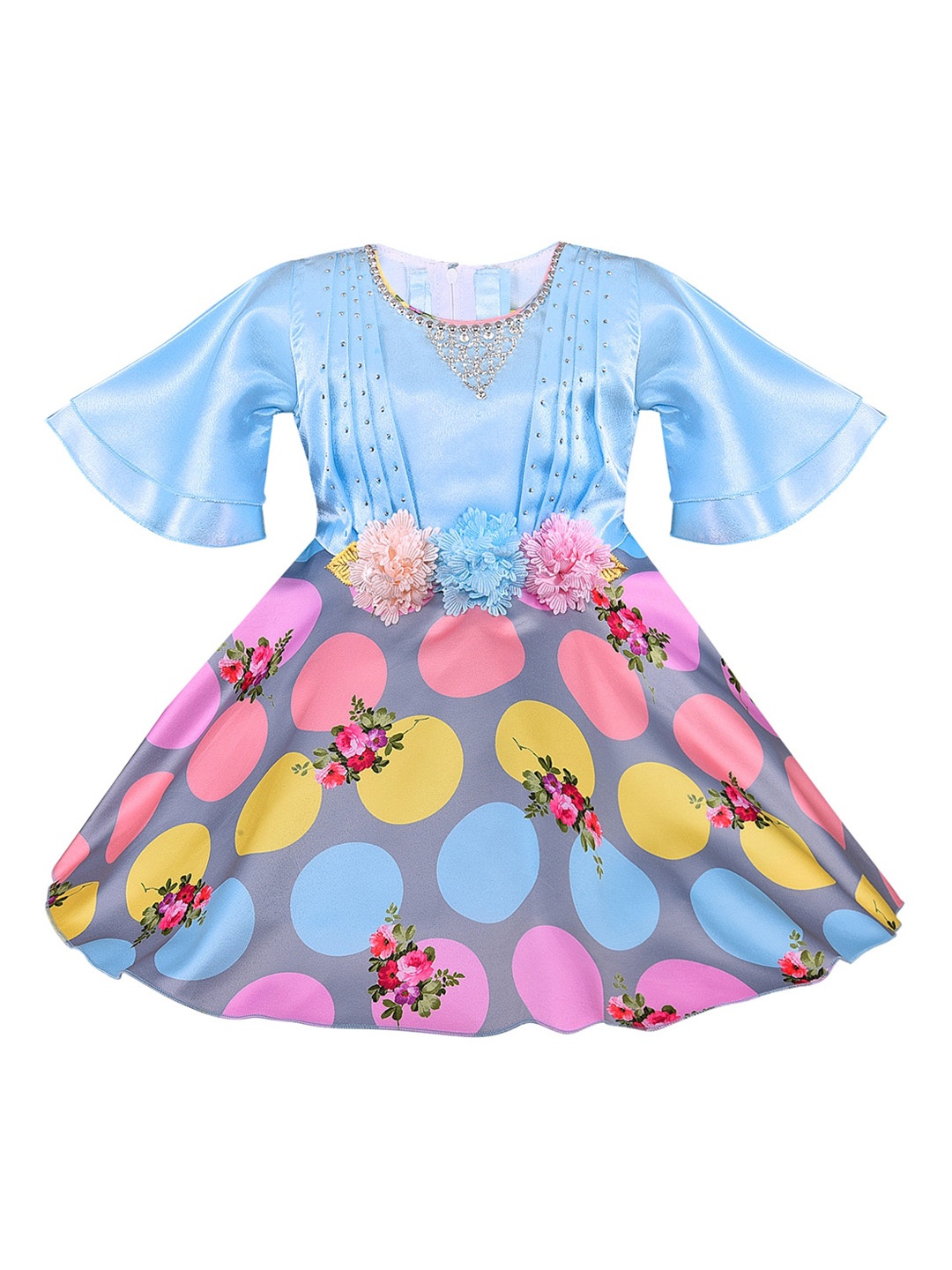 

Wish Karo Girls Blue Printed Fit and Flare Dress