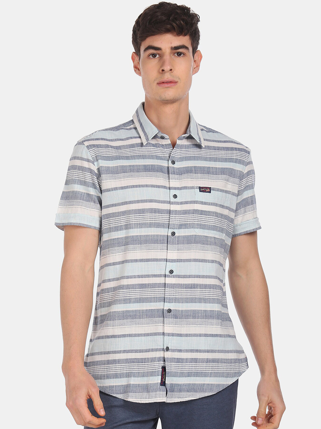 

U.S. Polo Assn. Denim Co. Men Blue & Grey Striped Cotton Casual Shirt
