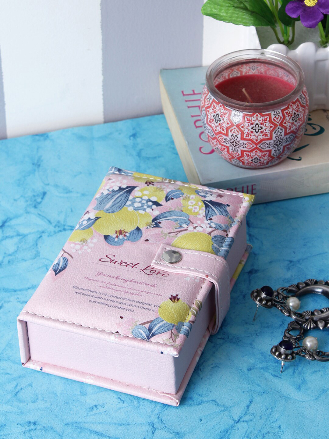 

A Vintage Affair- Home Decor Pink & Yellow Printed Rectangle Jewellery Organiser