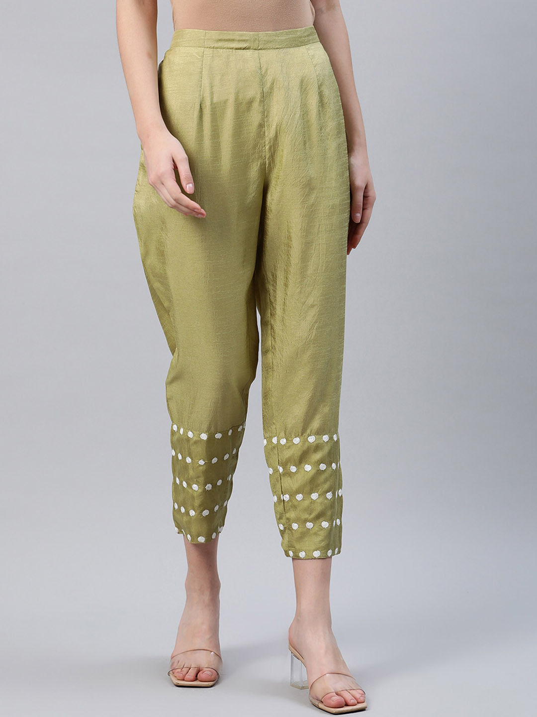 

Libas Women Green Geometric Embroidered Trousers