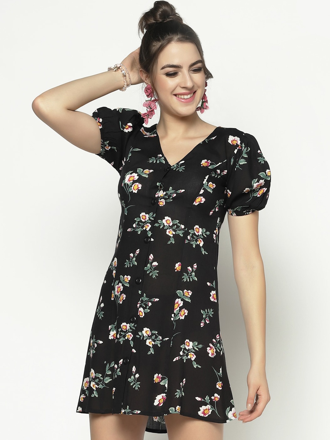 

Sera Women Black Printed A-Line Dress