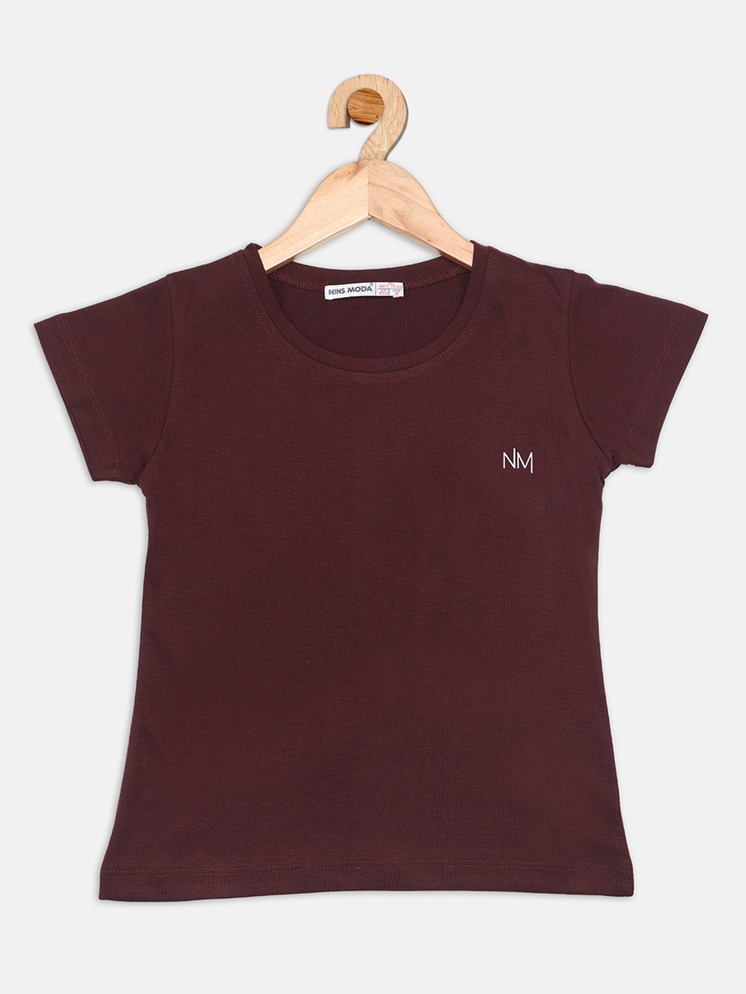 

Nins Moda Coffee Brown Round Neck Regular Top