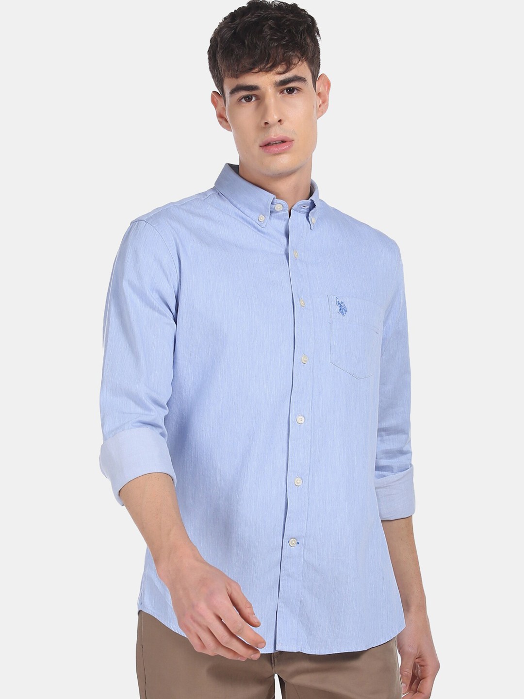 

U.S. Polo Assn. Men Blue Regular Fit Solid Casual Shirt