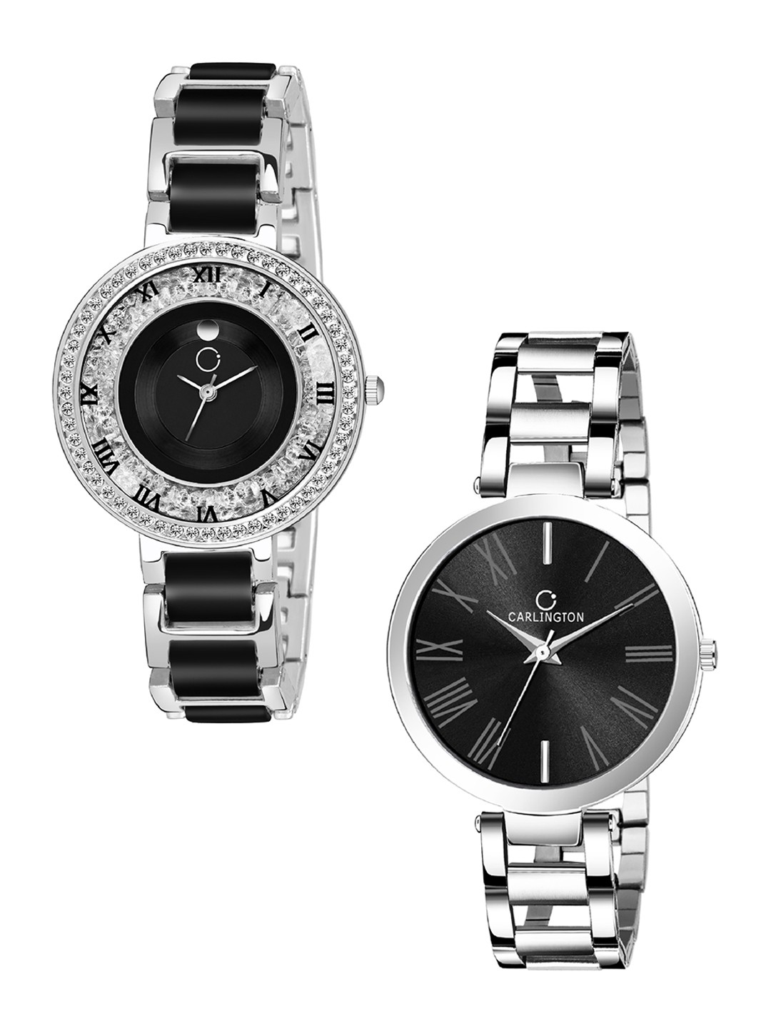

CARLINGTON Women Set Of 2 Analogue Watches Combo Mova SteelBlack and 112, Black