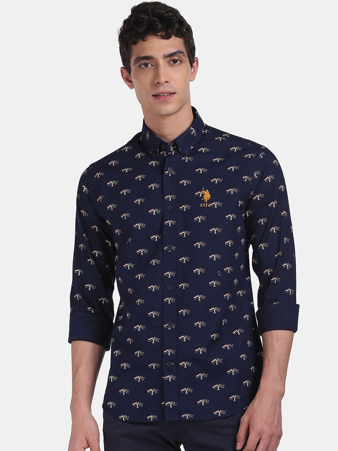 

U.S. Polo Assn. Men Blue Regular Fit Printed Cotton Casual Shirt