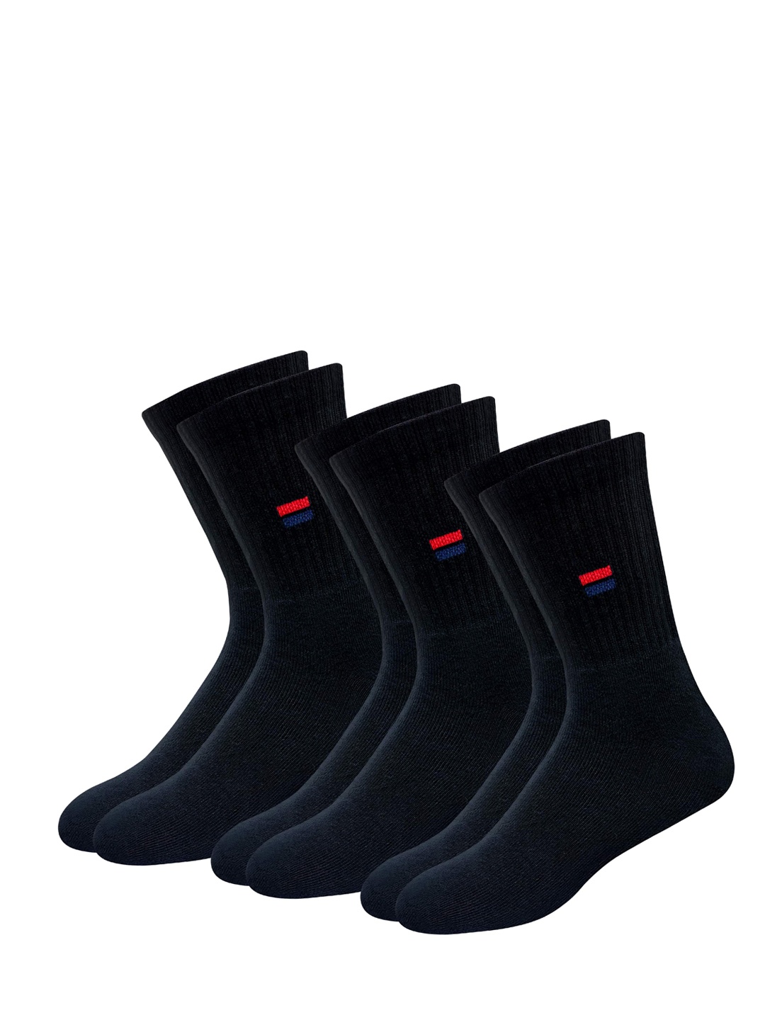 

NAVYSPORT Men Pack of 3 Black Solid Calf-Length Cushioned Socks