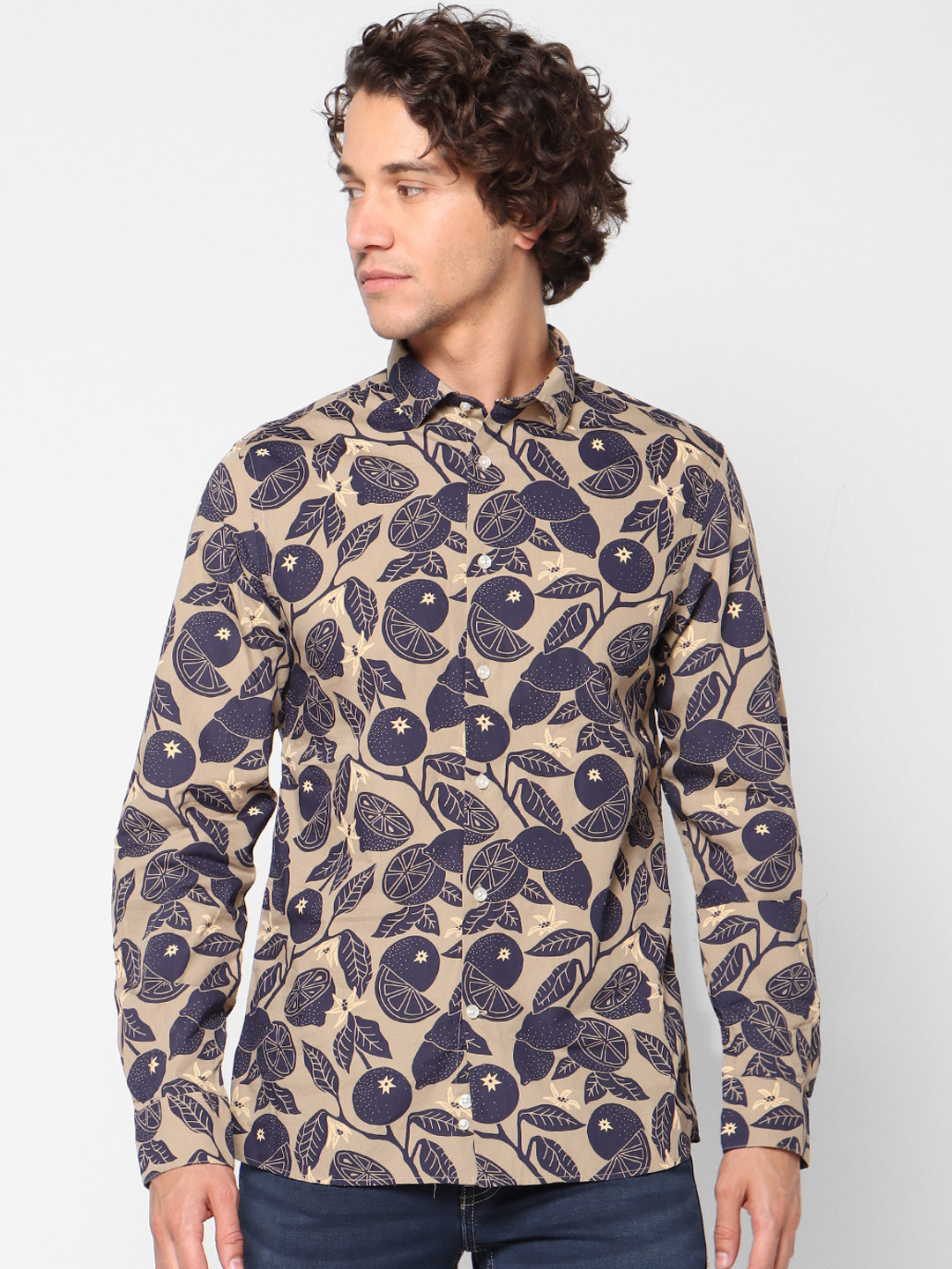 

Celio Men Camel Brown Slim Fit Printed Casual Shirt