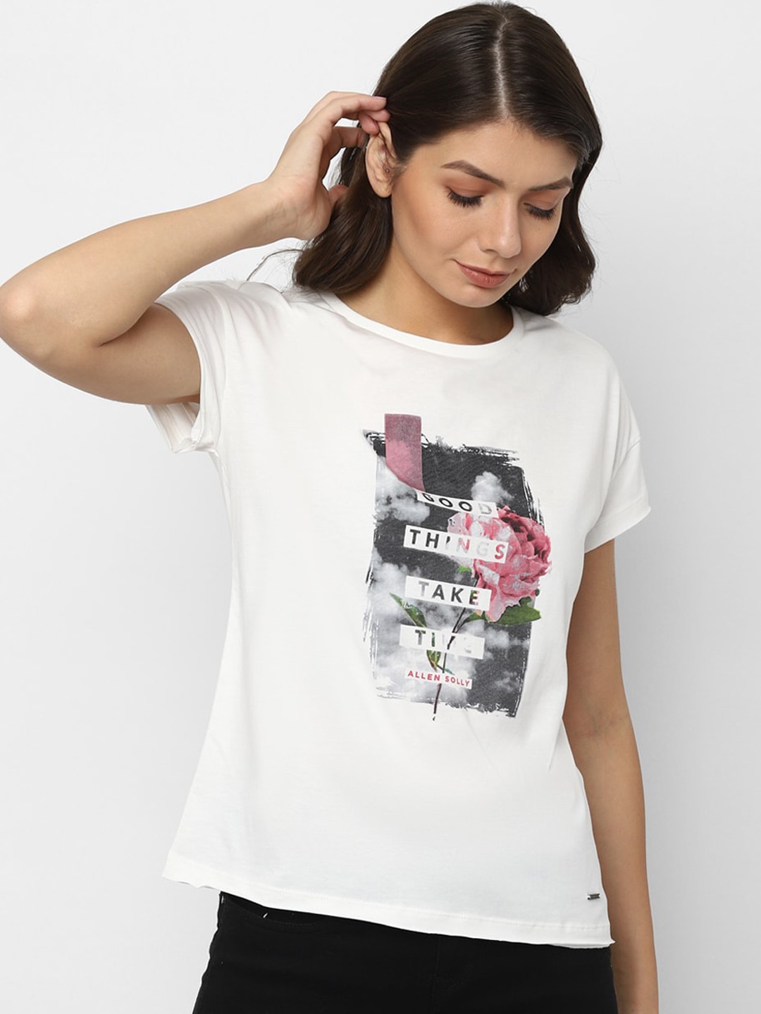 

Allen Solly Woman White Printed Round Neck T-shirt