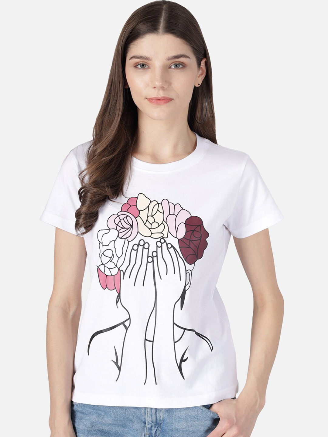

The Dry State Women White Printed Round Neck T-shirt