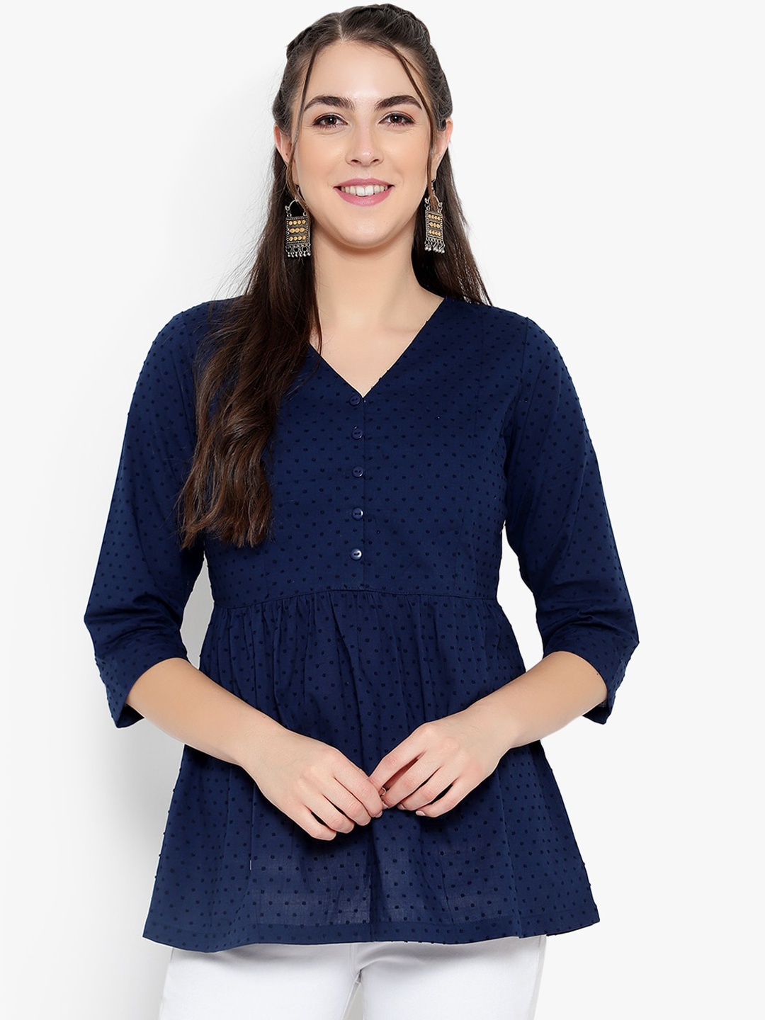 

Ayaany Blue Pure Cotton A-Line Top