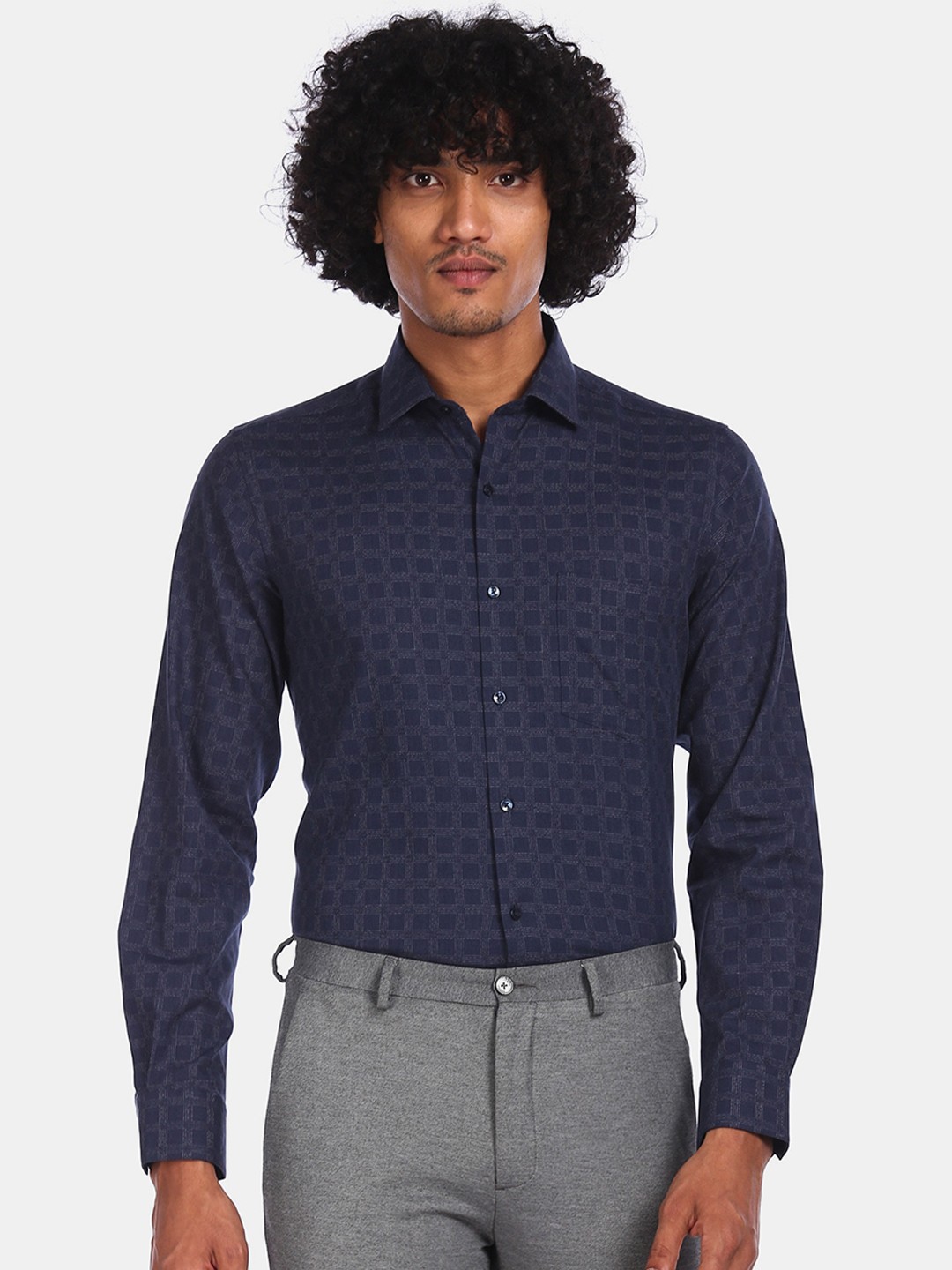 

Arrow Men Blue Regular Fit Checked Formal Shirt