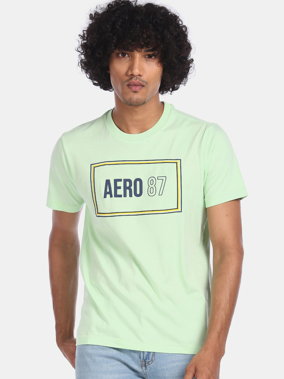 

Aeropostale Men Green Printed Round Neck T-shirt