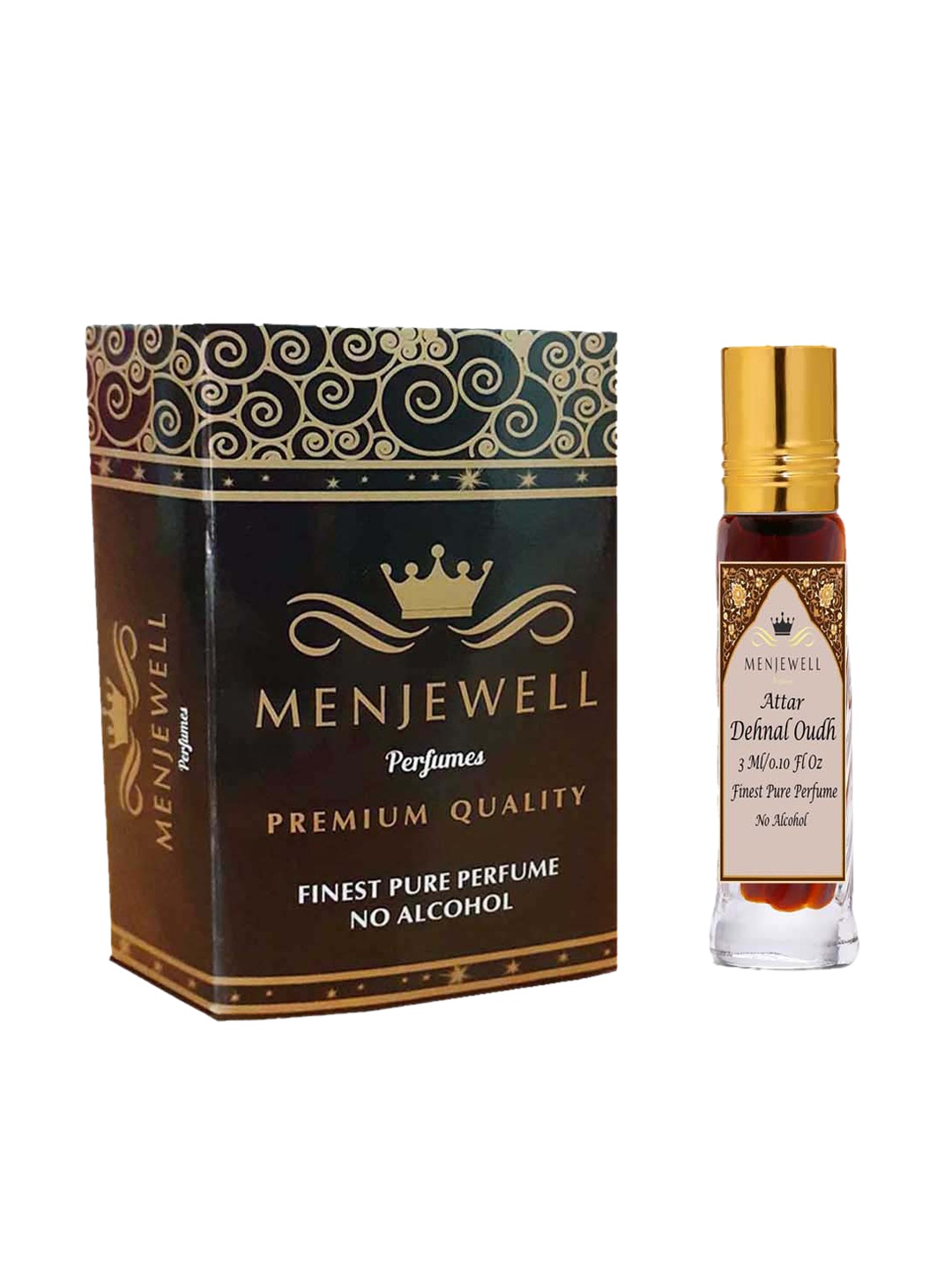 Menjewell Dehnal Oudh Attar with No Alcohol 3ml, Transparent