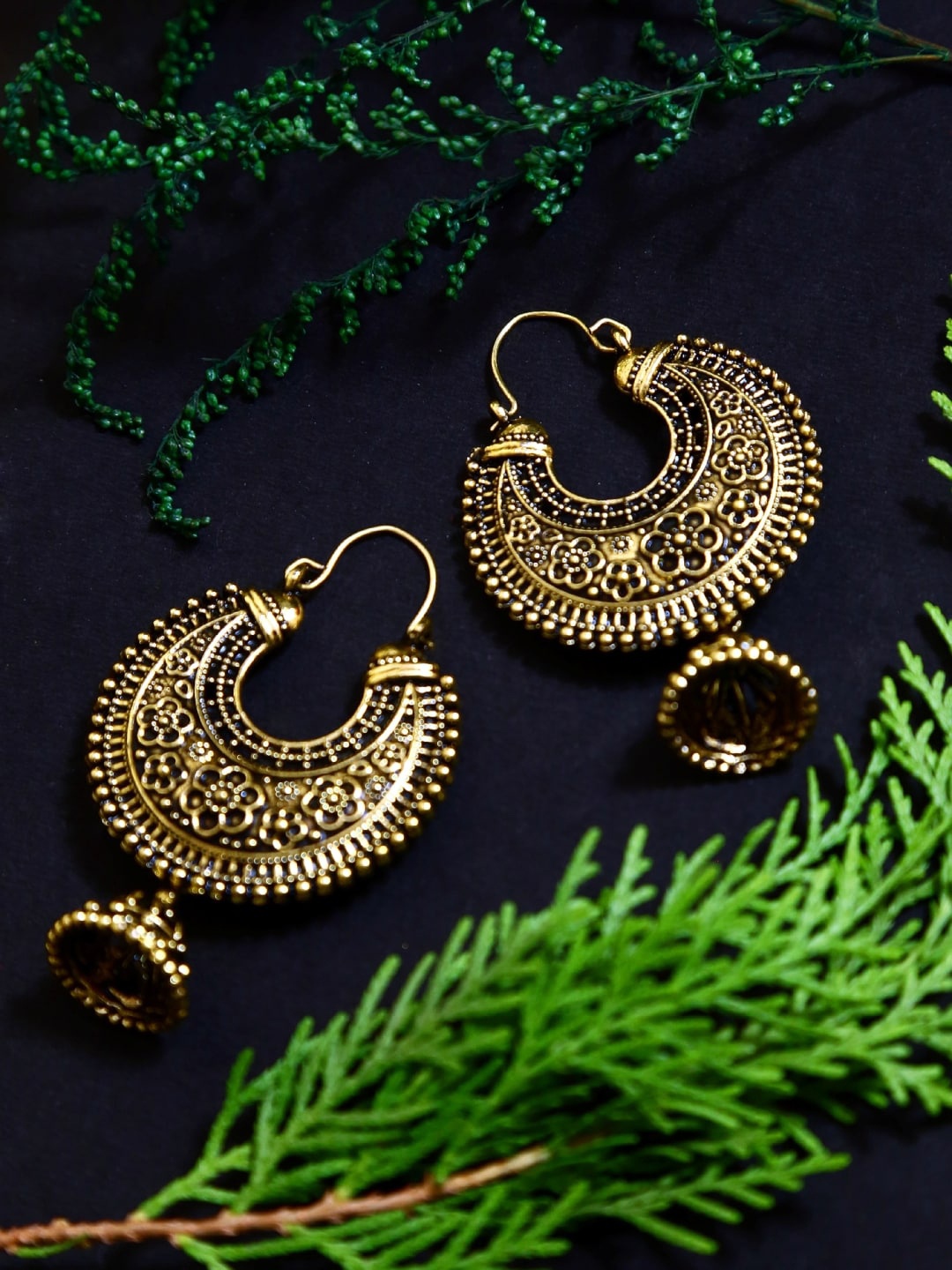 

Crunchy Fashion Antique Gold-Plated Handcrafted Classic Drop Earrings