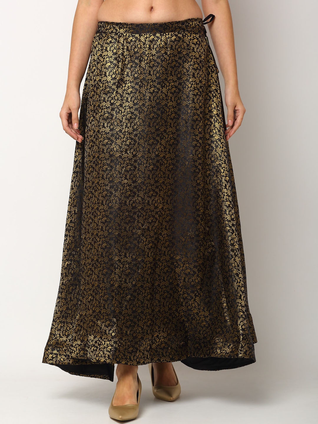 

Miaz Lifestyle Women Black & Gold-Coloured Self-Designed A-Line Maxi Skirt