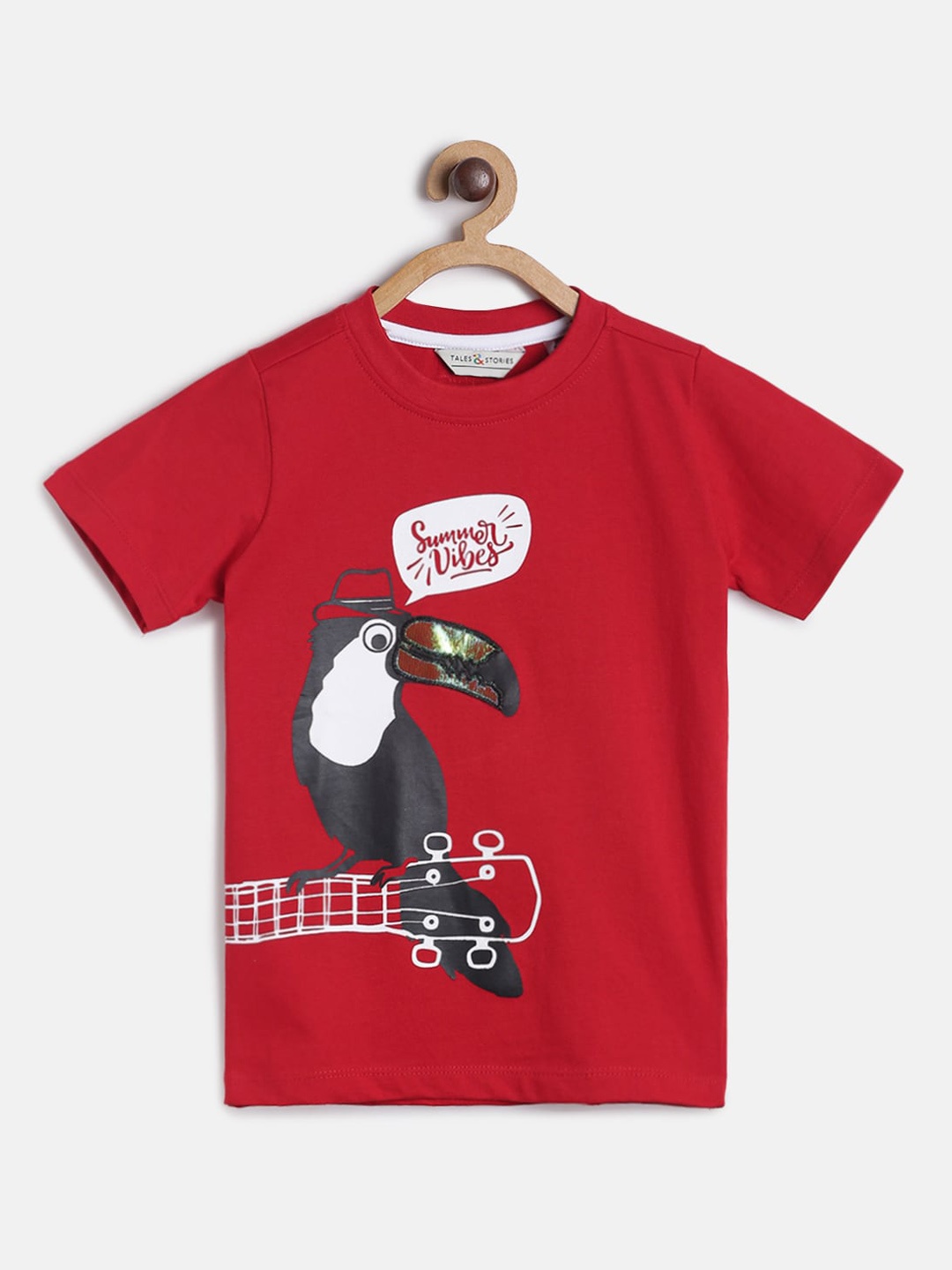 

TALES & STORIES Boys Red Printed Round Neck T-shirt